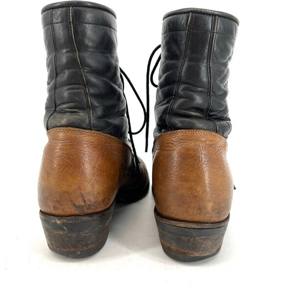 Justin Men's 12D Two Tone Black Tan Vintage Lace Up Leather Ankle Boots - Picture 4 of 9